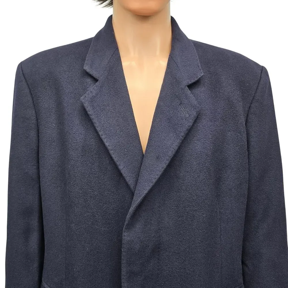 Vintage Beale & Inman London England 100% Cashmere Long Coat Men 44R Navy